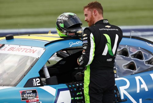 Jeb Burton placed in headlock at Portland (Video)
