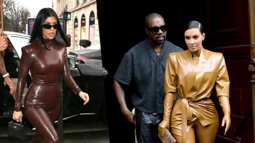 Kim & Kourtney Kardashian Attend Kanye's Paris Church Service In Latex Suits