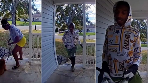Woman Terrified As Camera Catches Man With Gloves And Zip Ties Trying To Break Into Her Home