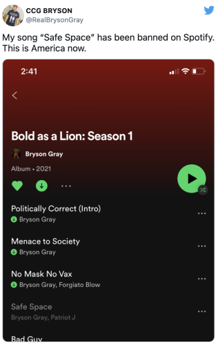“Safe Space” from Bryson Gray and Patriot J is suspiciously unplayable on Spotify