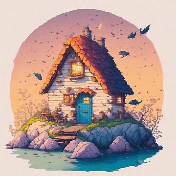 "Enchanting Hut by the Stream" Poster for Sale by Rubab Designs