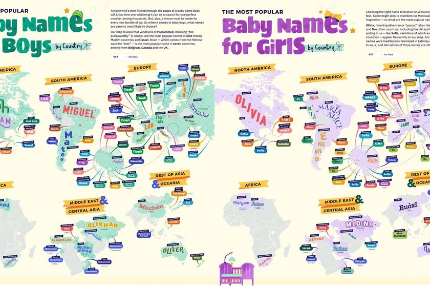 Los nombres de bebé más populares por país para niño y niña