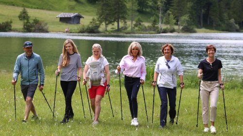 Nordic Walking: Frauen der G7-Chefs wandern mit Ex-Skistar um den Ferchensee