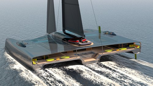 This Bonkers 130-Foot Solar-Electric Trimaran Concept Is Shaped Like an Ancient Roman Home