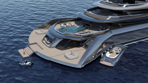 This 394-Foot Megayacht Has an Epic Beach Club That Expands Like a Bird’s Tail