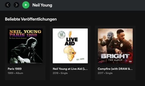 So sieht Spotify ohne Neil Young aus