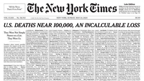 New York Times, in prima pagina i nomi delle vittime del coronavirus | Rolling Stone Italia