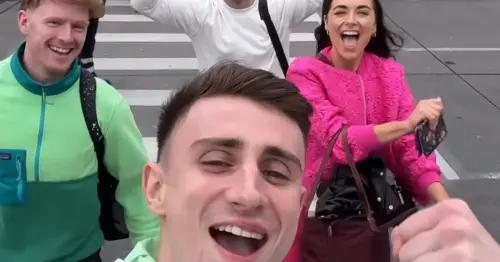 Kayleigh Trappe and boyfriend pose with Jack Woolley and fiancé on holiday