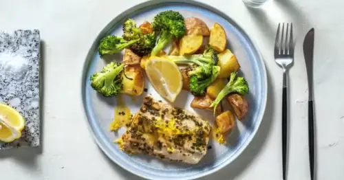 Simple and delicious recipe for Hake in Garlic Chive Butter with roast potatoes