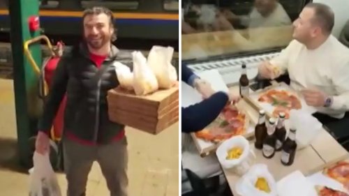 Geht’s noch italienischer?! Männer bestellen sich Pizza in den Zug