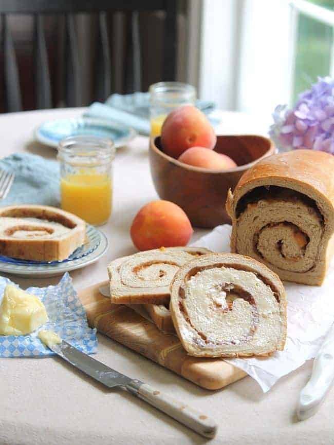 Roasted Peach Cinnamon Swirl Bread