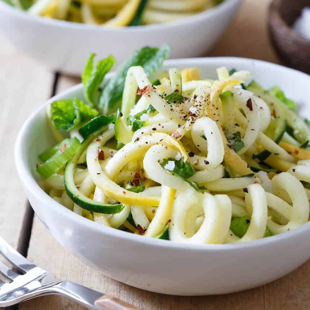 Basil and Mint Squash Noodles - Healthy Spiralized Squash Noodles