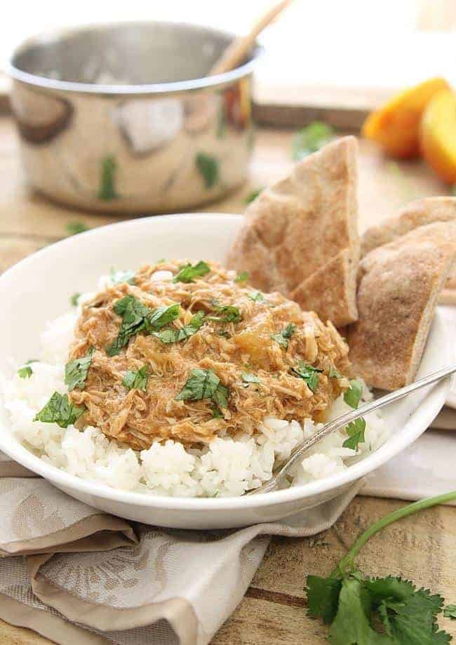Slow Cooker BBQ Peach Pulled Chicken