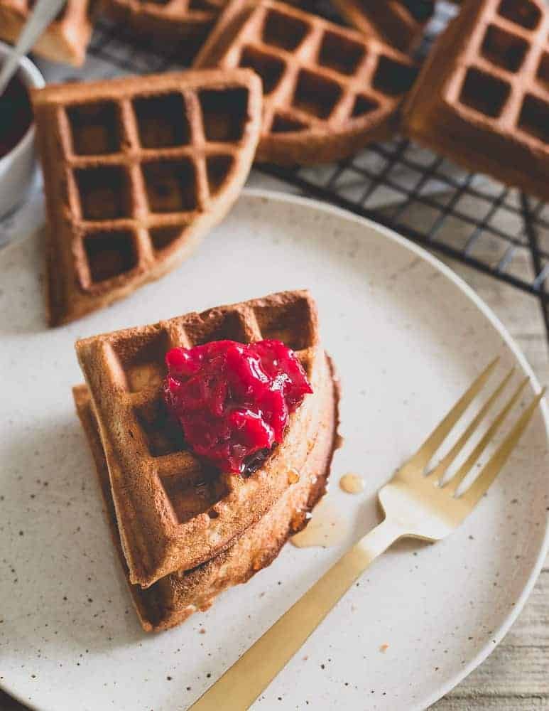 Chestnut Waffles - Chestnut Flour Waffles with Vanilla Cranberry Compote