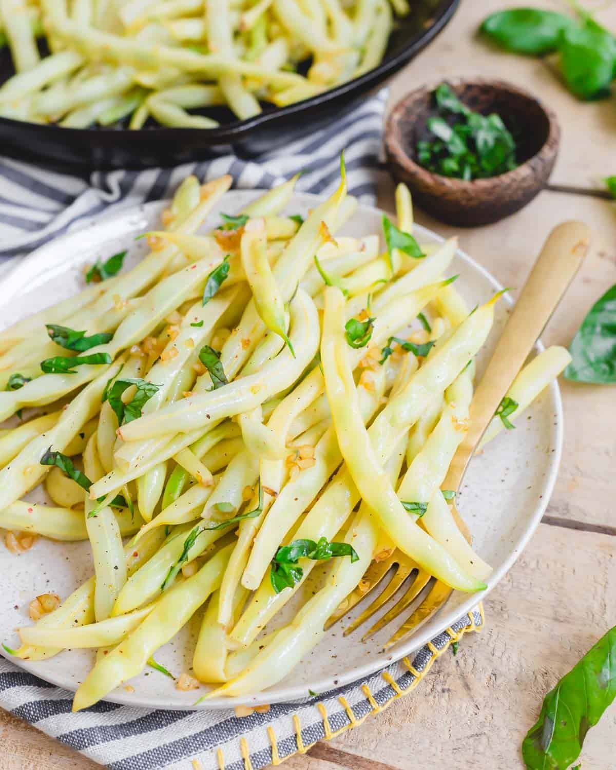 Wax Beans with Garlic & Basil