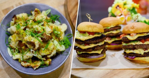 Alex Guarnaschelli kicks off cookout season with triple decker burgers and baked potato salad