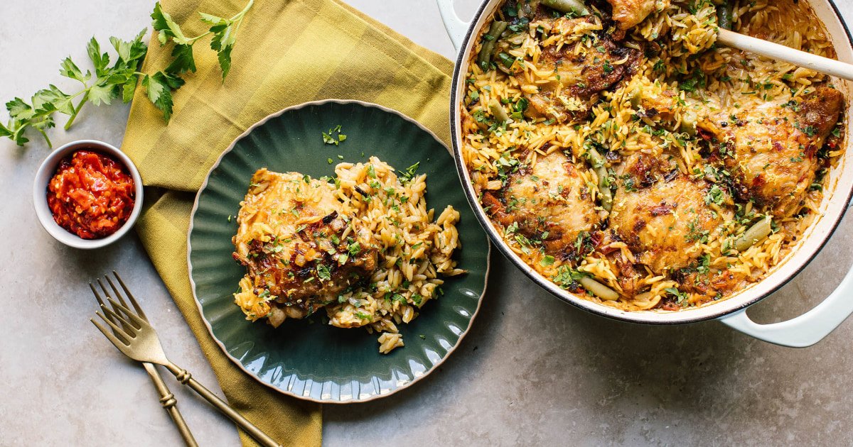 One-Pan Spicy Chicken Thighs with Orzo