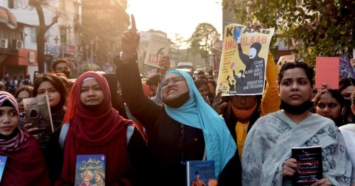 Muslim women in India protest state’s ban on hijab in schools