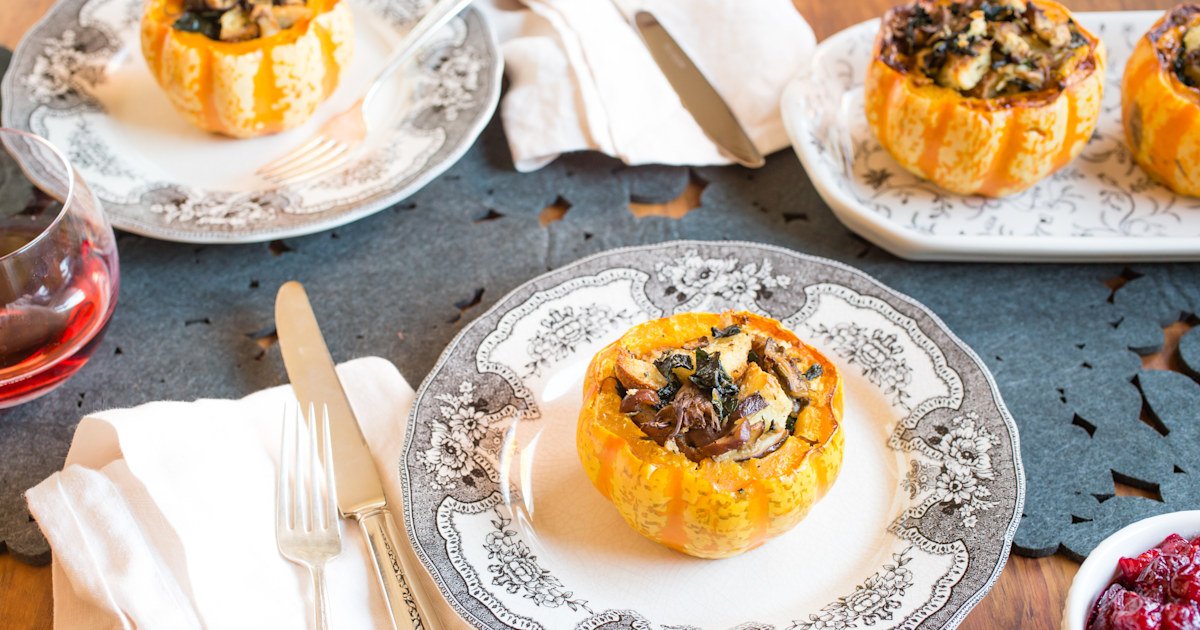 Mushroom and Kale Stuffed Squash