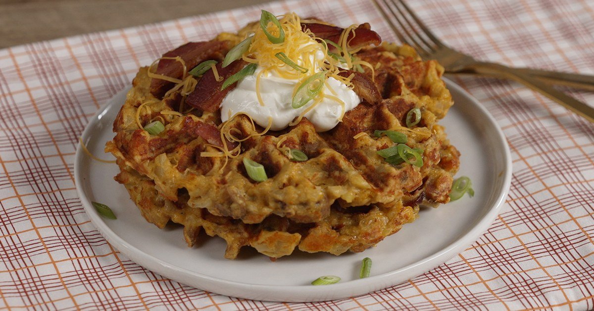 Give waffles a savory makeover with loaded baked potato flavors