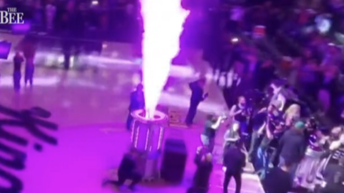 See drone video of Kings lighting beam in one shot going inside to outside Golden 1 Center