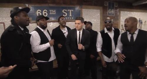 Michael Bublé sings with a cappella group in NYC subway
