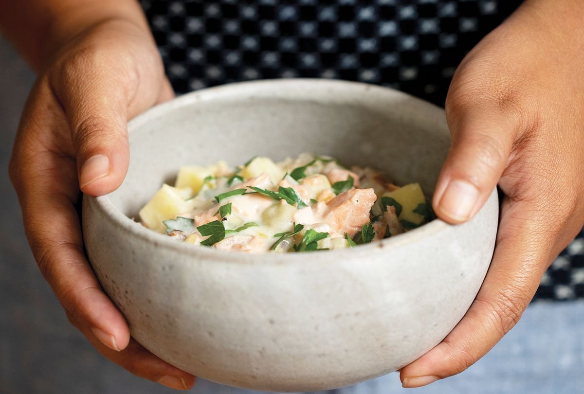 Warm up this fall with this simple salmon chowder from "The Pacific Northwest Seafood Cookbook"
