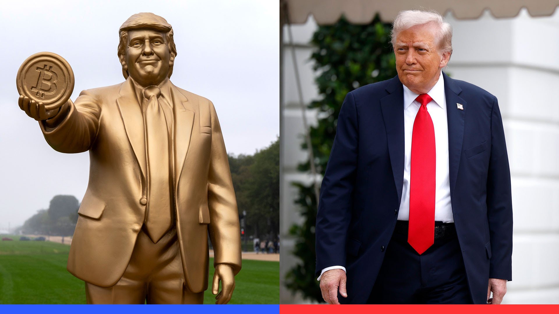 Crypto investors install golden Trump statue; president's approval rating hits second term low: Media Miss Minute