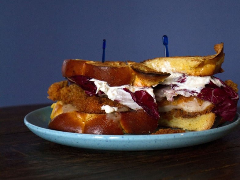 Chicken Schnitzel Sandwich with Horseradish Cream and Radicchio