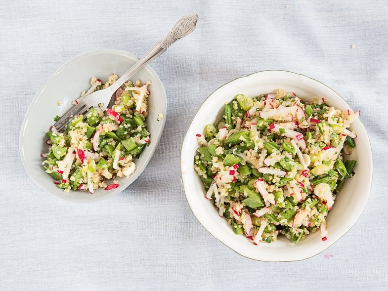 Try this recipe tonight: Quinoa salad with sugar snap peas, scallions, and mint