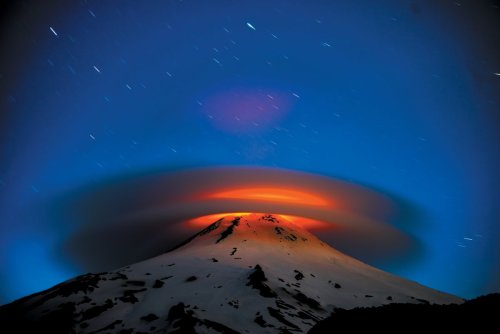 Lava-Lit Lenticular Cloud Crowns Volcano in Spectacular Photo