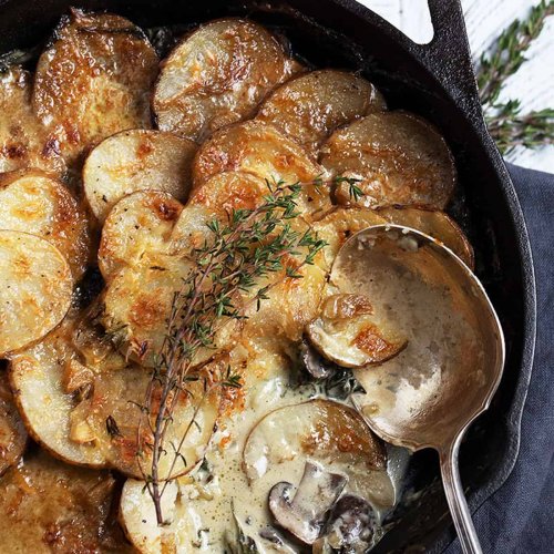 Creamy Skillet Potatoes and Mushrooms - Seasons and Suppers