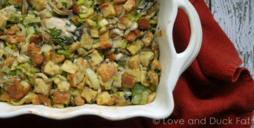 Oyster Stuffing with Mushrooms and Leeks