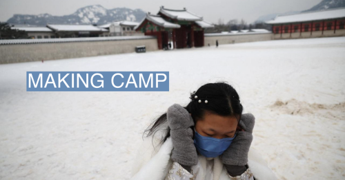 South Koreans get creative, erect tents to battle freezing temperatures