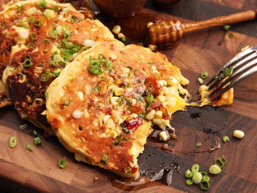 Savory Bacon-Cheddar Pancakes With Corn and Jalapeño Recipe