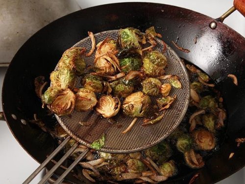 Fried Brussels Sprouts With Shallots, Honey, and Balsamic Vinegar Recipe