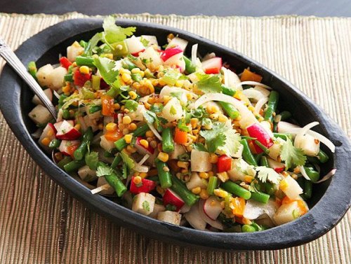 Charred Corn, Radish, Jicama, and Green Bean Salad With Lime Dressing Recipe
