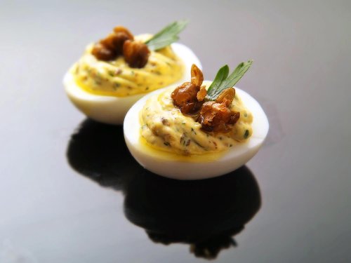 Deviled Eggs With Fried Capers, Lemon, and Parsley Recipe