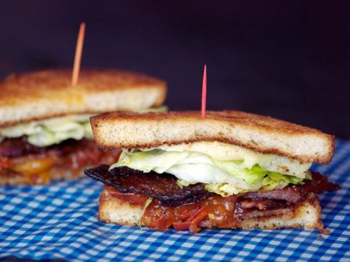 BLT Sandwiches with Candied Bacon, Lettuce, and Tomato Jam Recipe