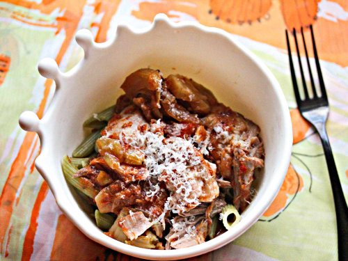 Slow-Cooker Pork Shoulder With Tomatoes, Fennel, and Pasta Recipe