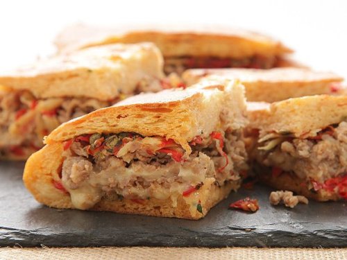 Italian Sausage and Fontina Shooter's-Style Sandwich With Sun-Dried Tomato-Caper Relish Recipe