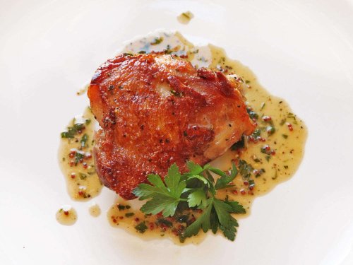 Crispy Sous Vide Chicken Thighs With Mustard-Wine Pan Sauce Recipe