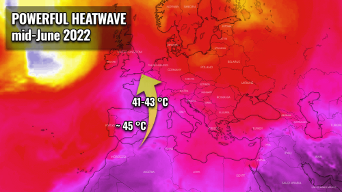 A powerful heatwave heads into western Europe this week, with low 40s forecast in France and close to +45 °C in Spain