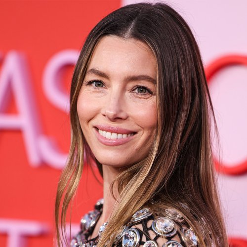 Jessica Biel Shines In A Crystal-Embellished Blouse At The Fashion Trust US Awards