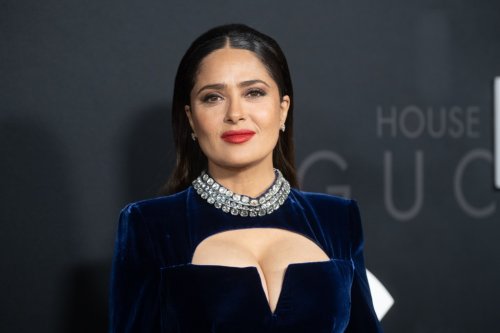 Salma Hayek Showed Off Every Stunning Curve in a Totally Sheer Top and Black Bra