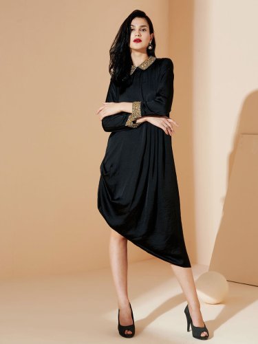 Black Beaded Collar Dress