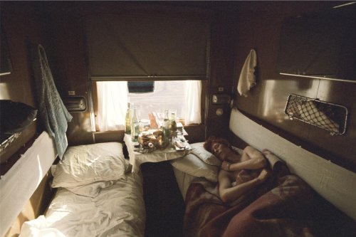 David Bowie, sleeping on train, 1973