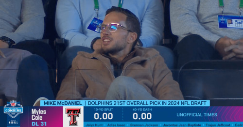 Dolphins’ Mike McDaniel Had Priceless Reaction When NFL Network’s Cameras Showed Him at Combine