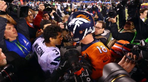 Peyton Manning, Russell Wilson Watch Film Together 18 Years Later
