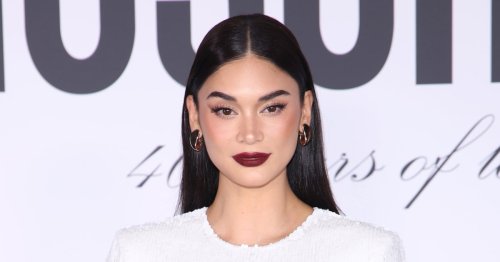 Pia Wurtzbach Stuns in Leggy Pleated Mini Skirt and Unbuttoned Collared Shirt at Milan Fashion Week